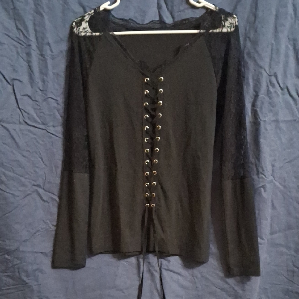 Black Lace-Up Women's Top